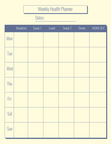 Planificador Comidas Semanal Azul Planeador Salud Menú Comida Hacer Horario — Vector de stock