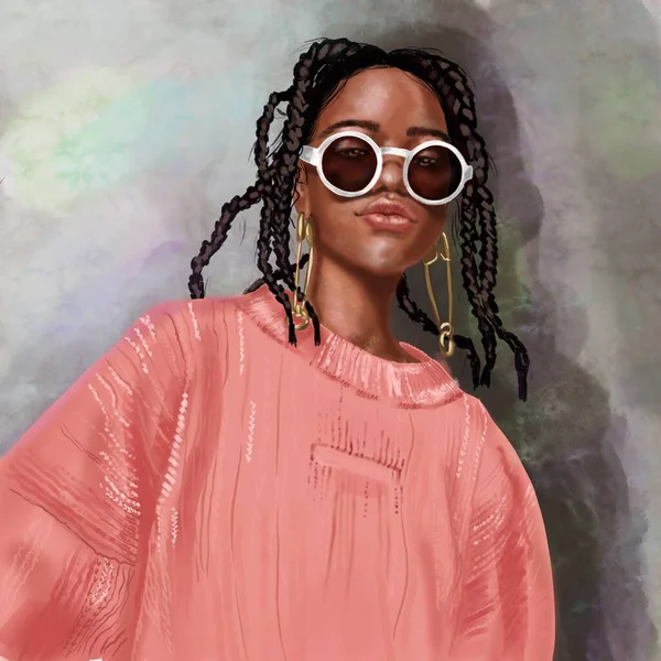 Ilustración Moda Abstracta Dibujada Mano Del Modelo Afro Femenino Imaginario — Foto de Stock