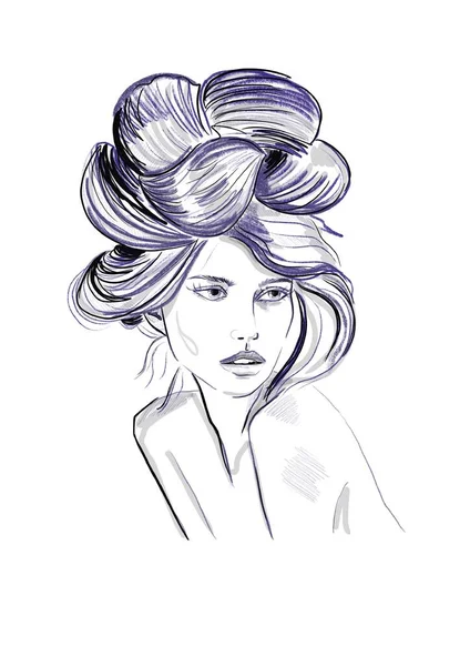 Hand Drawn Abstract Fashion Illustration Sketch Invented Character Black Grey — Stock Photo, Image