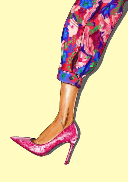 Bright Hand Drawn Fashion Abstract Sketch High Heeled Pink Shoes — стоковое фото