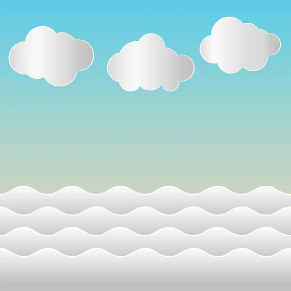 Cielo azul con nubes y olas — Vector de stock