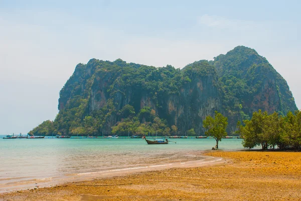 Piękne widoki na morze i wysokie góry. Półwyspie Railay. Krabi, Tajlandia. — Zdjęcie stockowe