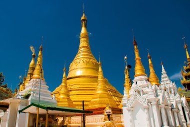 Altın stupa. Shwedagon Selami pagoda. Yangon, Myanmar