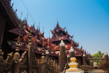 Shwe bin kyaung, ahşap teak Manastırı mandalay, myanmar'olduğunu