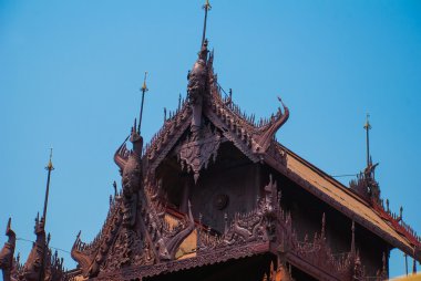 Shwe bin kyaung, ahşap teak Manastırı mandalay, myanmar'olduğunu