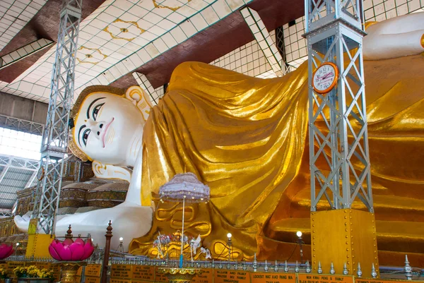 Shwethalyaung Reclining Buddha. Shwe Thar Layung Pagoda. Bago, Myanmar. Burma. A huge statue of the reclining Buddha.