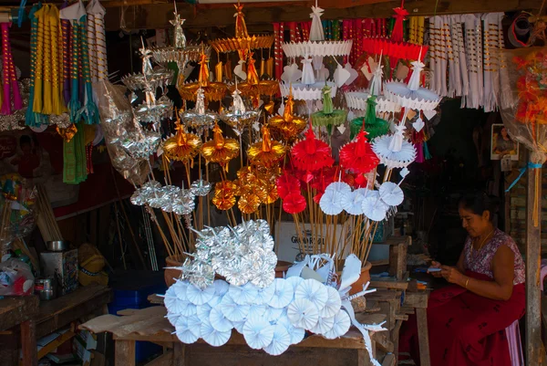 Colorful religious decoration made from foil and paper. Myanmar. Burma. — Stock Photo, Image