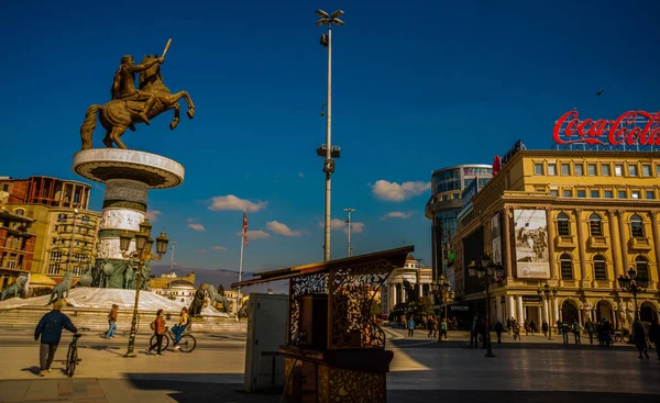 Skopje Nordmacedonia Krigare Hästryggen Alexander Den Store Statyn Centrum Skopje — Stockfoto