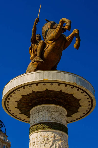 Skopje Północna Macedonia Wojownik Koniu Aleksander Wielki Posąg Centrum Skopje — Zdjęcie stockowe
