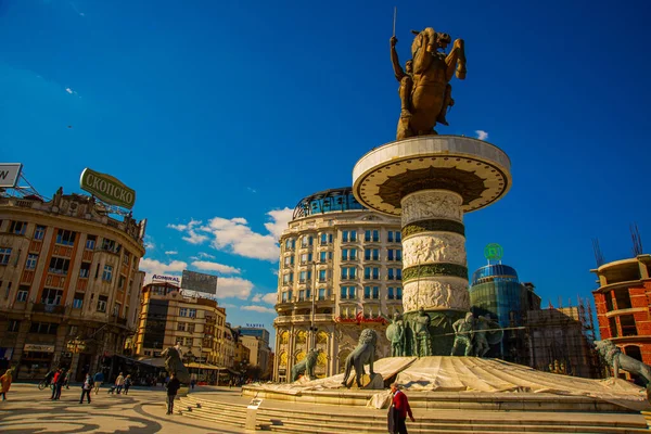 Skopje Nordmacedonia Krigare Hästryggen Alexander Den Store Statyn Centrum Skopje — Stockfoto