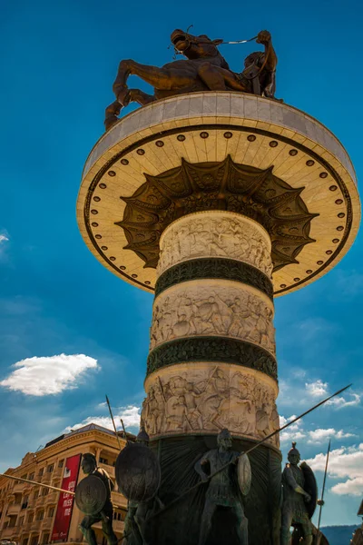 Skopje Macedonia Del Norte Guerrero Caballo Alejandro Magno Estatua Centro — Foto de Stock