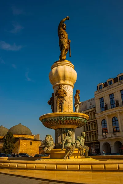 Skopje Północna Macedonia Piękny Posąg Filipa Centrum Skopje Północna Macedonia — Zdjęcie stockowe