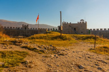 OHRID, NORTH MACEDONIA: Kuzey Makedonya 'daki UNESCO Dünya Mirasları Bölgesi olan Kral Samuel' in Eski Kalesi veya Samuel 'in Ohri' deki Kalesi