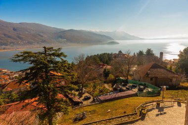 OHRID, NORTH MACEDONIA: Kuzey Makedonya 'daki UNESCO Dünya Mirasları Bölgesi olan Kral Samuel' in Eski Kalesi veya Samuel 'in Ohri' deki Kalesi