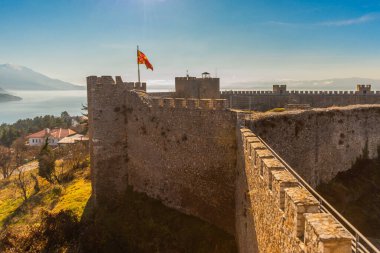 OHRID, NORTH MACEDONIA: Kuzey Makedonya 'daki UNESCO Dünya Mirasları Bölgesi olan Kral Samuel' in Eski Kalesi veya Samuel 'in Ohri' deki Kalesi