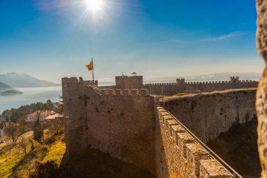 OHRID, NORTH MACEDONIA: Kuzey Makedonya 'daki UNESCO Dünya Mirasları Bölgesi olan Kral Samuel' in Eski Kalesi veya Samuel 'in Ohri' deki Kalesi