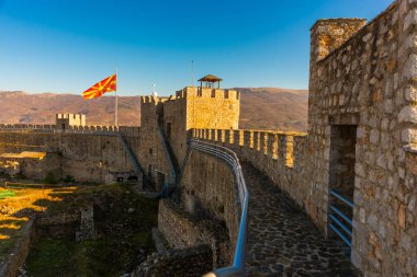 OHRID, NORTH MACEDONIA: Kuzey Makedonya 'daki UNESCO Dünya Mirasları Bölgesi olan Kral Samuel' in Eski Kalesi veya Samuel 'in Ohri' deki Kalesi