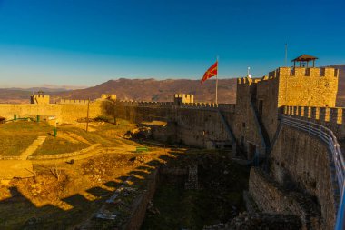 OHRID, NORTH MACEDONIA: Kuzey Makedonya 'daki UNESCO Dünya Mirasları Bölgesi olan Kral Samuel' in Eski Kalesi veya Samuel 'in Ohri' deki Kalesi