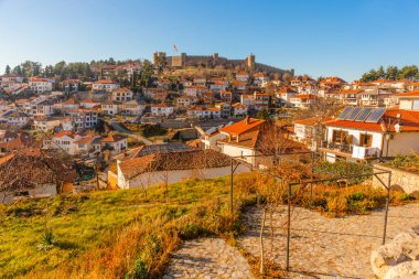OHRID, NORTH MACEDONIA: Kuzey Makedonya 'daki UNESCO Dünya Mirasları Bölgesi olan Kral Samuel' in Eski Kalesi veya Samuel 'in Ohri' deki Kalesi