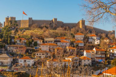 OHRID, NORTH MACEDONIA: Kuzey Makedonya 'daki UNESCO Dünya Mirasları Bölgesi olan Kral Samuel' in Eski Kalesi veya Samuel 'in Ohri' deki Kalesi