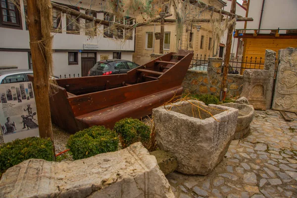 Ohrid Norte Macedonia Velho Barco Madeira Museu Ohrid Patrimônio Mundial — Fotografia de Stock