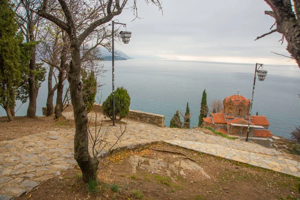 Ohrid Macedonia Del Norte Hermosa Iglesia San Jovan Kaneo Lago — Foto de Stock