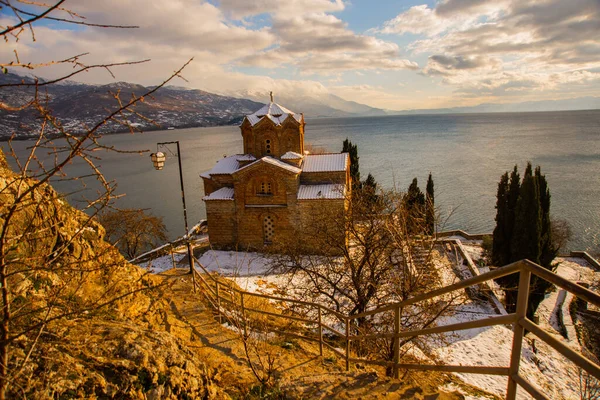 Ohrid Macedonia Del Norte Antigua Iglesia San Jovan Kaneo Lago — Foto de Stock