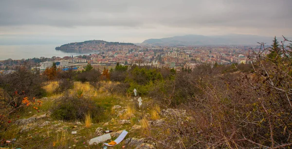 Ohrid North Macedonia Bovenaanzicht Van Stad Ohrid Het Meer Van — Stockfoto
