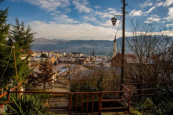 Ohrid North Macedonia テラスから山々 ユネスコの旧市街への美しい景色 — ストック写真