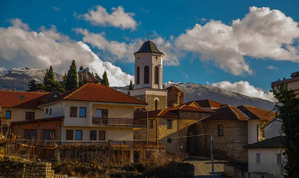 Ohrid North Macedonia 教会印象的な塔と神PervleptosまたはSveta Bogorodicaの母 ユネスコ世界遺産 — ストック写真