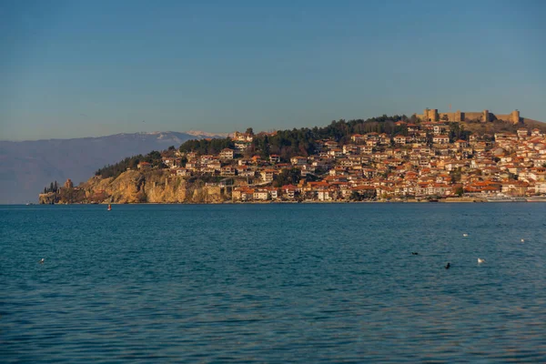 Ohrid North Macedonia Kilátás Városra Ohridi Tóra Egy Napsütéses Napon — Stock Fotó