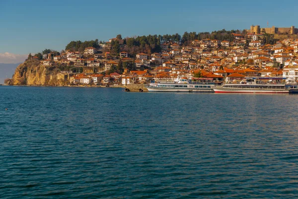 Ohrid Severní Macedonie Pohled Město Jezero Ohrid Slunečného Dne Seznam — Stock fotografie