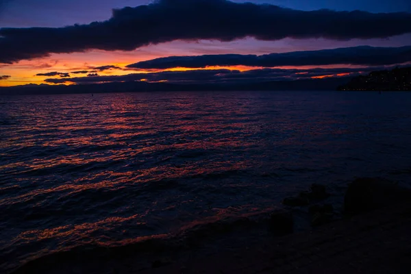 Ohrid North Macedonia Beautiful Evening Landscape Sunset Lake Ohrid Unesco — Stock Photo, Image