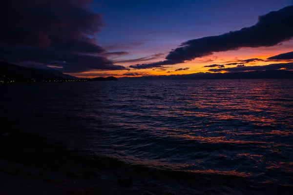 Ohrid North Macedonia Beautiful Evening Landscape Sunset Lake Ohrid Unesco — Stock Photo, Image