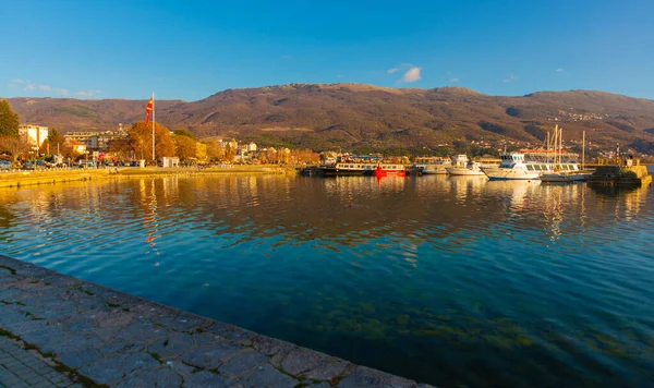 Ohrid North Macedonia Красивий Пейзаж Видом Старе Місто Озеро Охрид — стокове фото