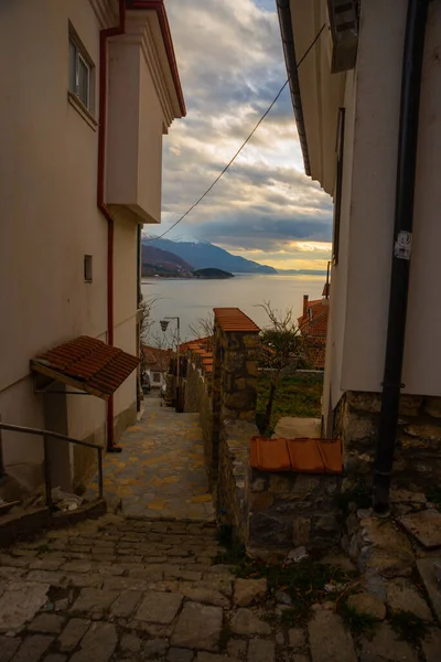 Ohrid Nord Macedonia Traditionelle Weiße Häuser Zentrum Der Altstadt Von — Stockfoto