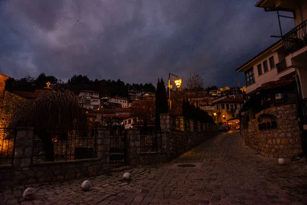 Ohrid Północna Macedonia Tradycyjne Białe Domy Centrum Starego Miasta Ochrydy — Zdjęcie stockowe