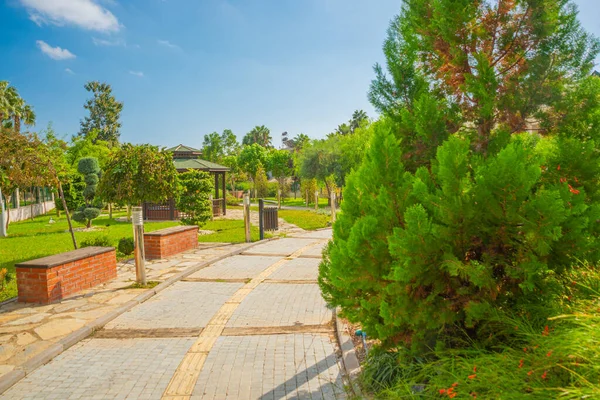 KEMER, TURKEY: Güzel Botanik Parkı veya Kemer şehrinde çeşmeleri, palmiyeleri ve egzotik nadir bitkileri olan Zeki Tuncer