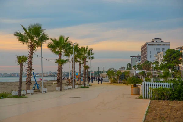 Durres Albanie Paysage Sur Plage Hôtels Dans Station Balnéaire Durres — Photo