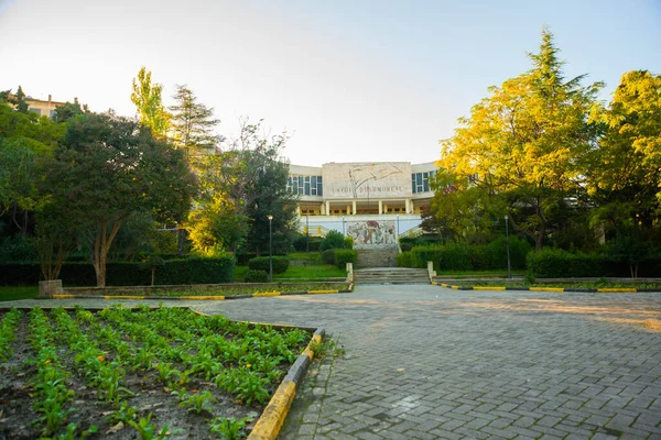 Durres Albania Edificio Amministrativo Con Mosaico Sulla Facciata Nel Centro — Foto Stock