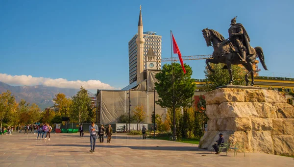 Tirana Albania Skanderberg Statue Tirana Albania Monument Inaugurated 1968 500Th — Stock Photo, Image