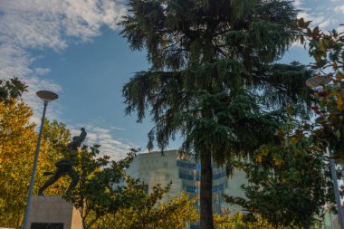 Tiran, ALBANIA: Tiran 'da bilinmeyen bir askerin heykeli. Bilinmeyen bir askerin hizmetine adanmış bir anıt ve savaşta öldürülen tüm askerlerin ortak anılarına adanmıştır..