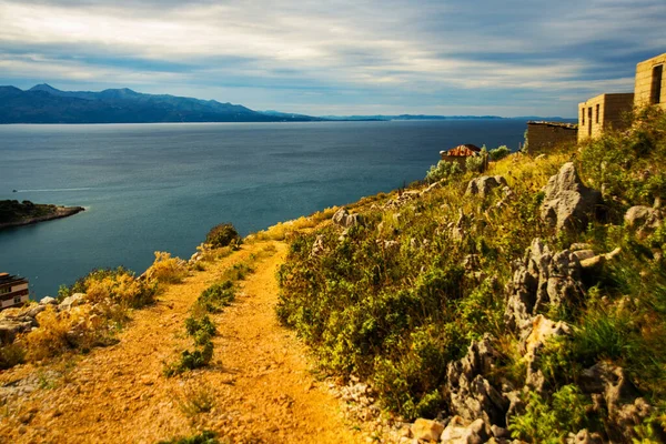Saranda Albania Hermosa Vista Isla Griega Corfú Desde Sarada Albania — Foto de Stock