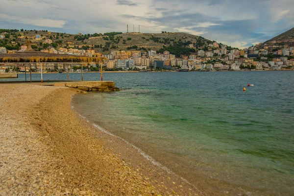 Saranda Albânia Bela Praia Vista Mar Sanada Saranda Uma Famosa — Fotografia de Stock