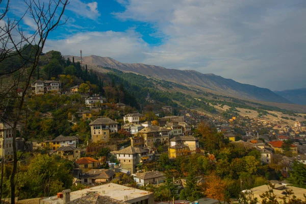 Джирокастра Албания Вид Сверху Красивый Старый Город Гирокастра Совет Путешественникам — стоковое фото
