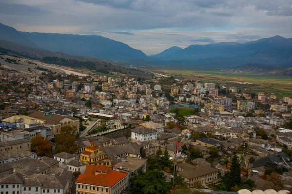 Gjirokastra Albania Gjirokastra Città Paesaggio Dall Alto Vista Dal Castello — Foto Stock