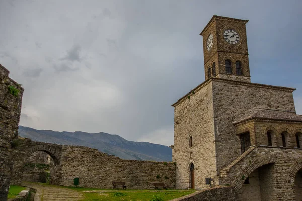 Gjirokastra Albanie Ancienne Tour Horloge Dans Château Gjirokastra Site Patrimoine — Photo