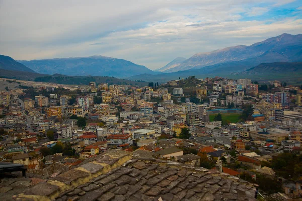 Gjirokastra Albania Bovenaanzicht Het Prachtige Oude Centrum Van Gjirokastra Reistip — Stockfoto