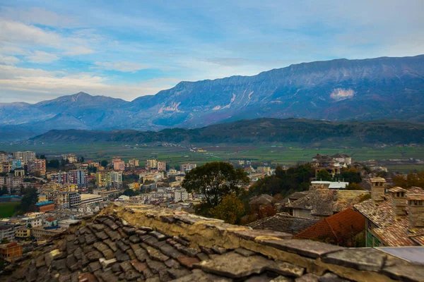 Gjirokastra Albania Vista Superior Del Hermoso Casco Antiguo Gjirokastra Consejos —  Fotos de Stock