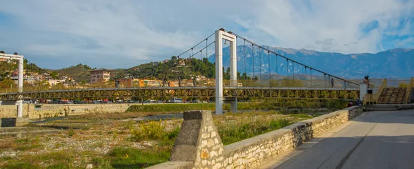 Berat Albanien Fußgängerbrücke Über Den Fluss Osum Der Altstadt Von — Stockfoto